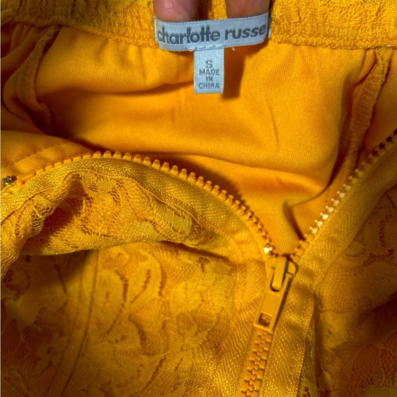 3 For 25 Charlotte Russe Mustard Yellow Lace- zip-Up Crop Top - Size Small - Picture 2 of 3